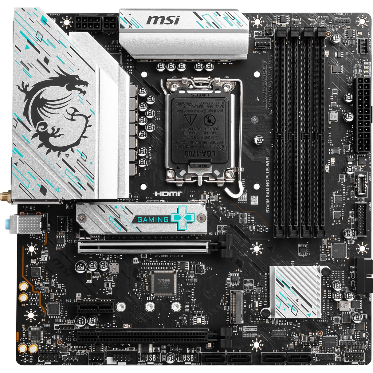 Msi b760m gaming plus wifi socket 1700 moederbord (zwart zilver, raid, 2.5 gb-lan, wi-fi 6e, bt, sound, µatx)