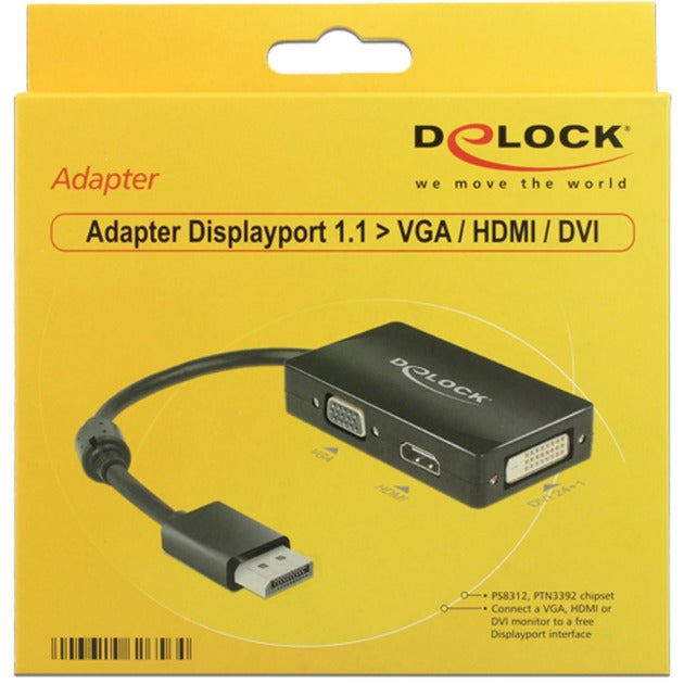 Delock displayport 1.2 naar vga hdmi dvi adapter (zwart)