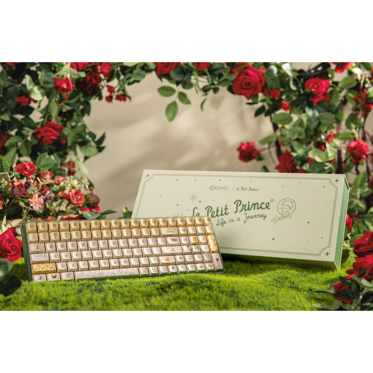 Iqunix f97 floral date rgb mechanisch gaming toetsenbord (groen, us lay-out (qwerty), gateron red, 96%, rgb leds, hot-swappable, pbt, 2.4ghz | bluetooth 5.1 | usb-c)