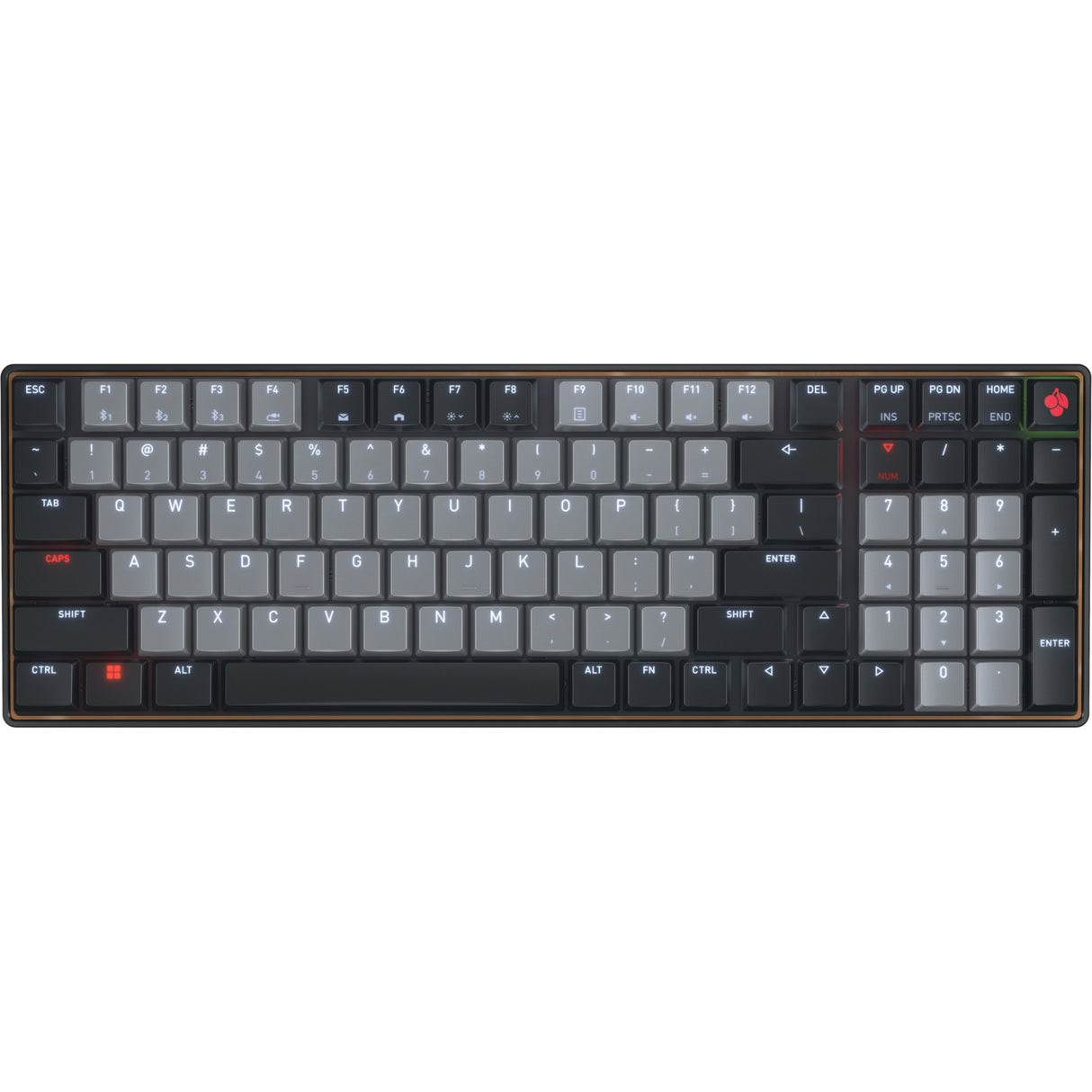 Cherry kw 550 mx lp mechanisch toetsenbord (zwart, us lay-out (qwerty), mx low profile 2.0 ivory, 96%, white leds, pbt keycaps)