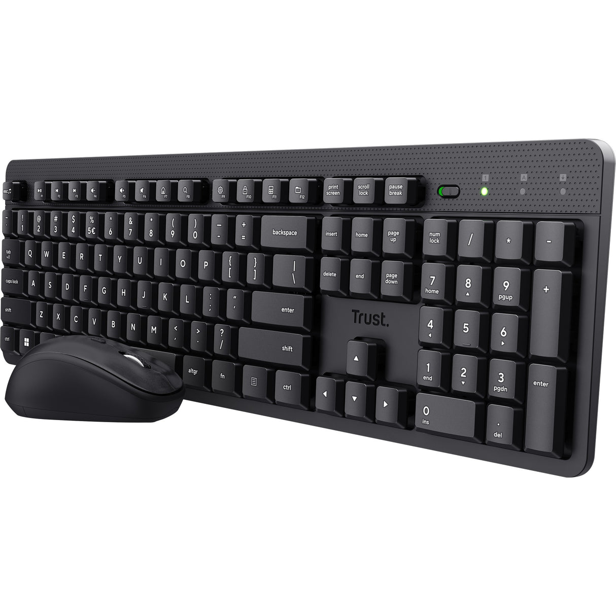 Trust ody ii stille draadloze toetsenbord- en muisset desktopset (zwart, us lay-out (qwerty), membraan, 100%, 800 dpi - 1.600 dpi)