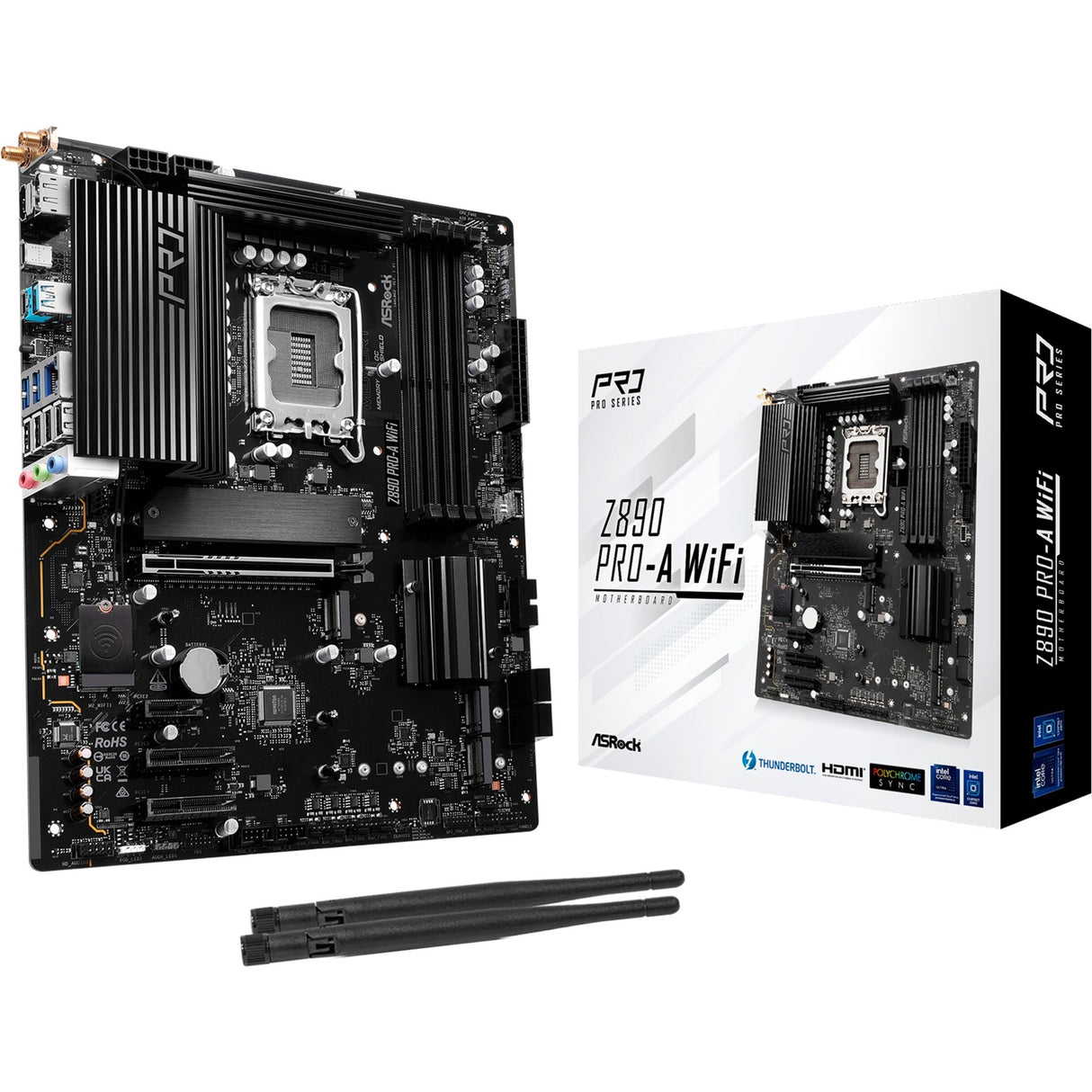 Asrock z890 pro-a wifi socket 1851 moederbord (zwart, raid, 2.5gb-lan, wi-fi 6e, bt, sound, atx)