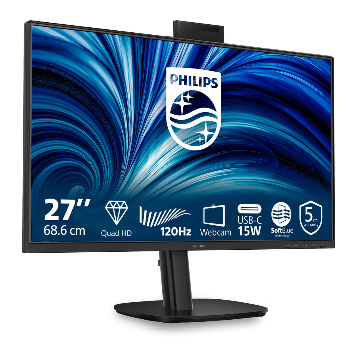 Philips 27b2n3500jh 00 27 monitor (zwart, hdmi, displayport, usb-c, webcam, 120 hz)