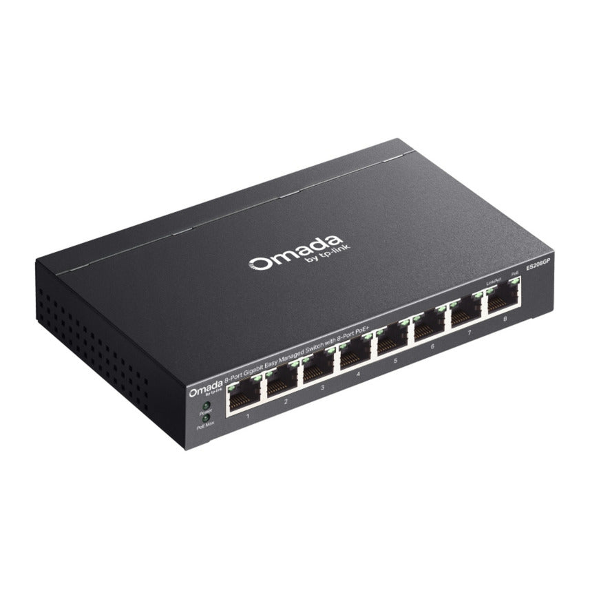 Tp-link omada es208gp switch (zwart, 8x poe+)