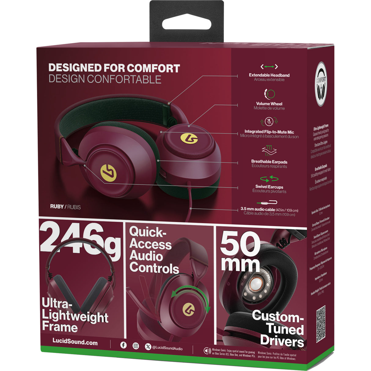 Powera lucidsound ls10x gen 2 bedrade gamingheadset voor xbox series x|s - robijn over-ear gaming headset (donkerrood, xbox series x|s, xbox one, pc)