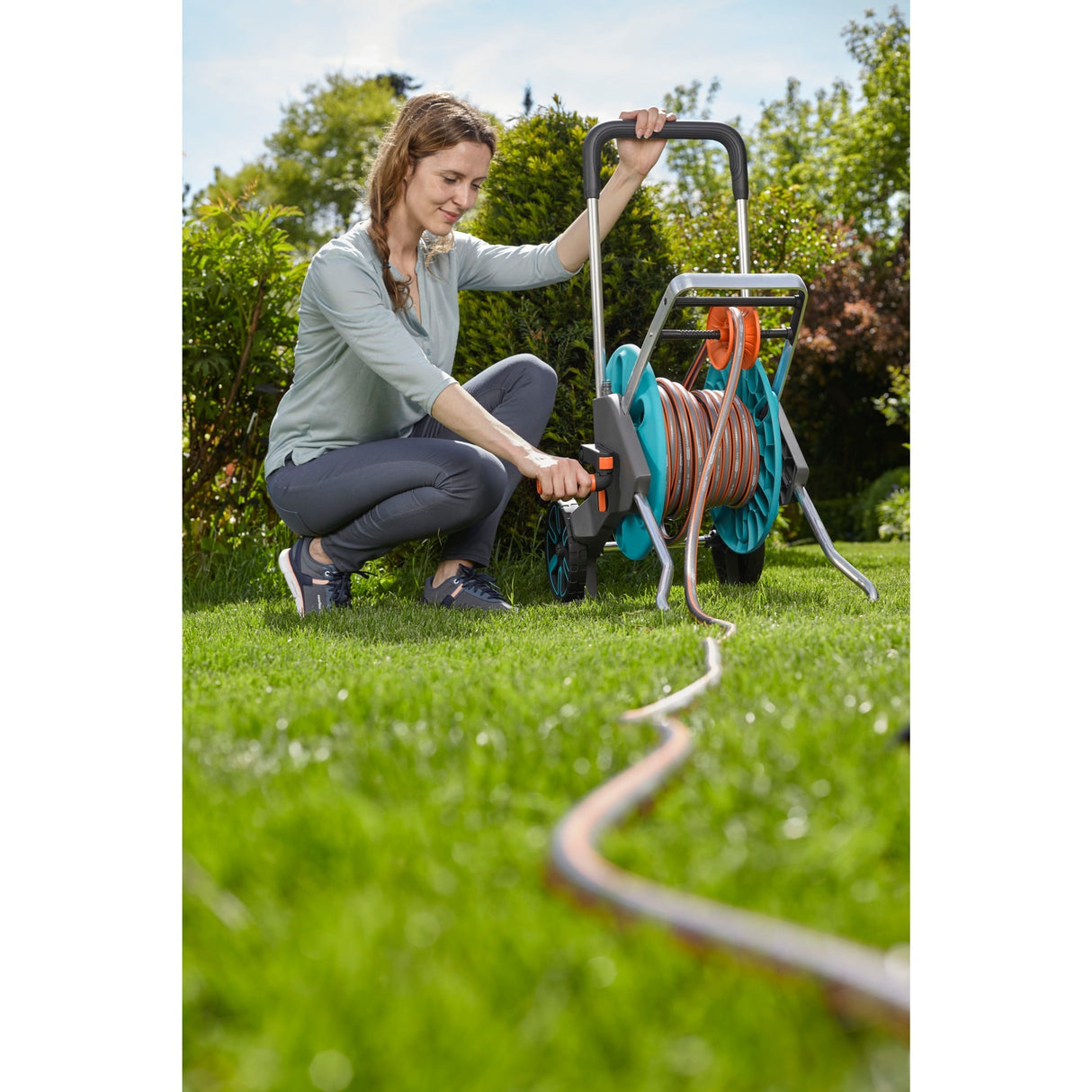 Gardena slangenwagen aquaroll m easy set (turquoise grijs, 18517-20)