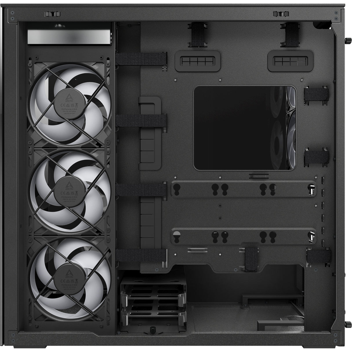 Arctic xtender vg midi tower behuizing (zwart | 2x usb-a | 1x usb-c | rgb | tempered glass)