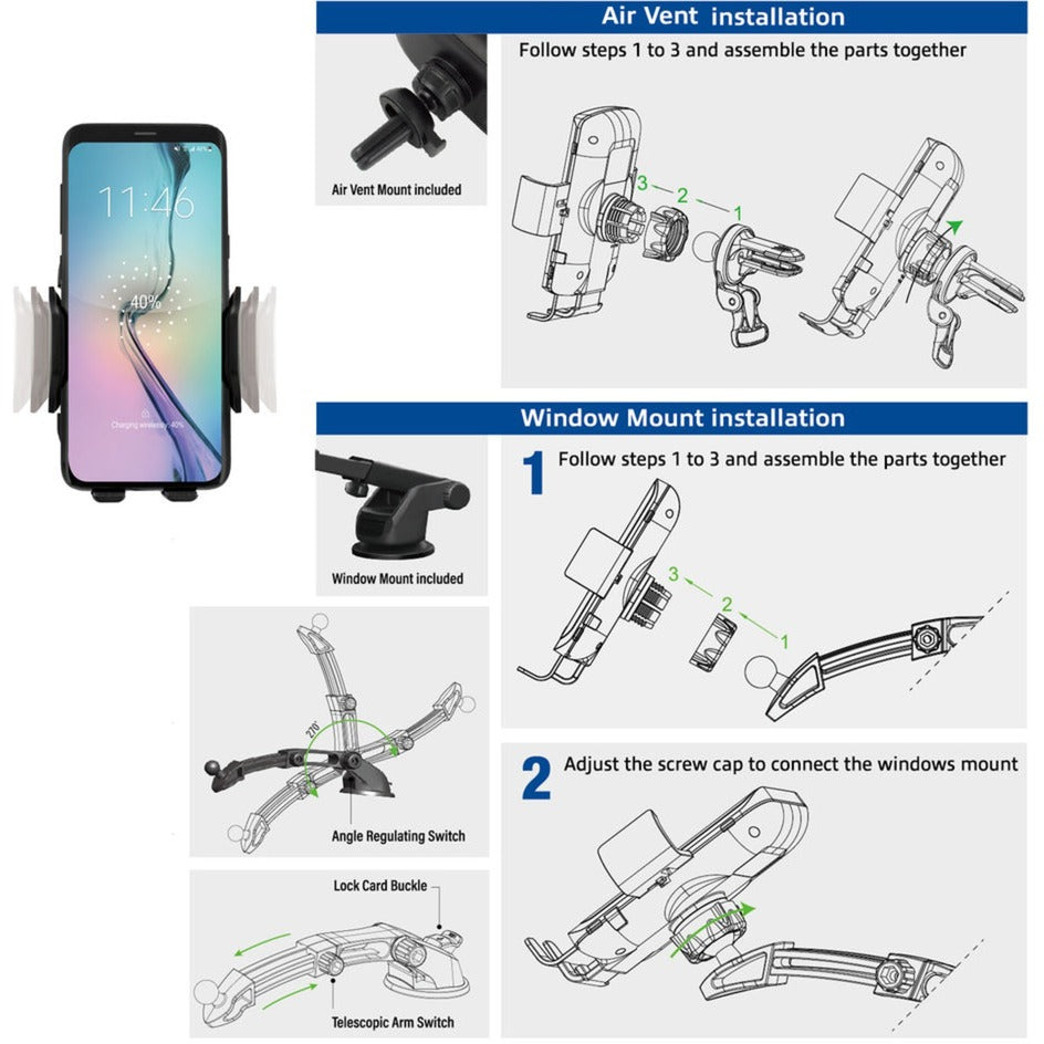 Act connectivity automatische smartphone autohouder met draadloze snellaadfunctie (zwart)