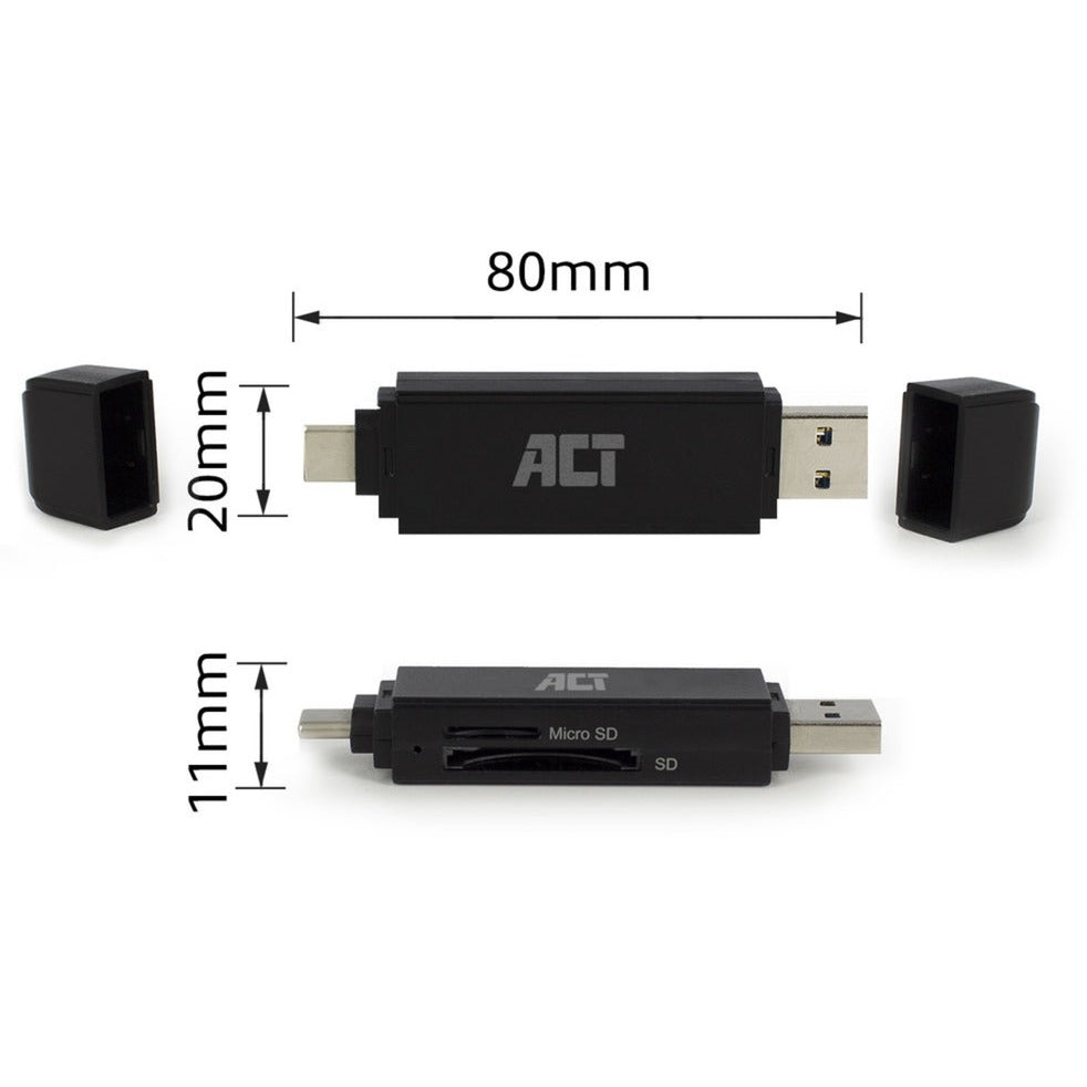 Act connectivity usb-c usb-a kaartlezer, sd micro sd (zwart)