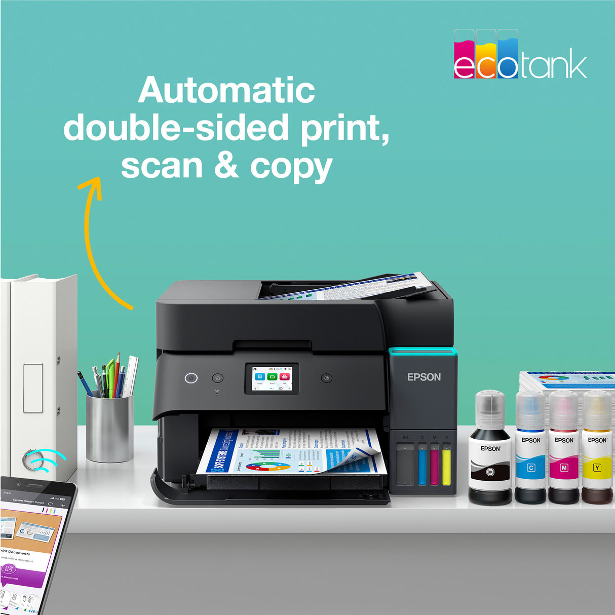 Epson ecotank et-4950 all-in-one inkjetprinter (zwart, faxen, scannen, kopiëren, wifi, inclusief tot 3 jaar inkt)