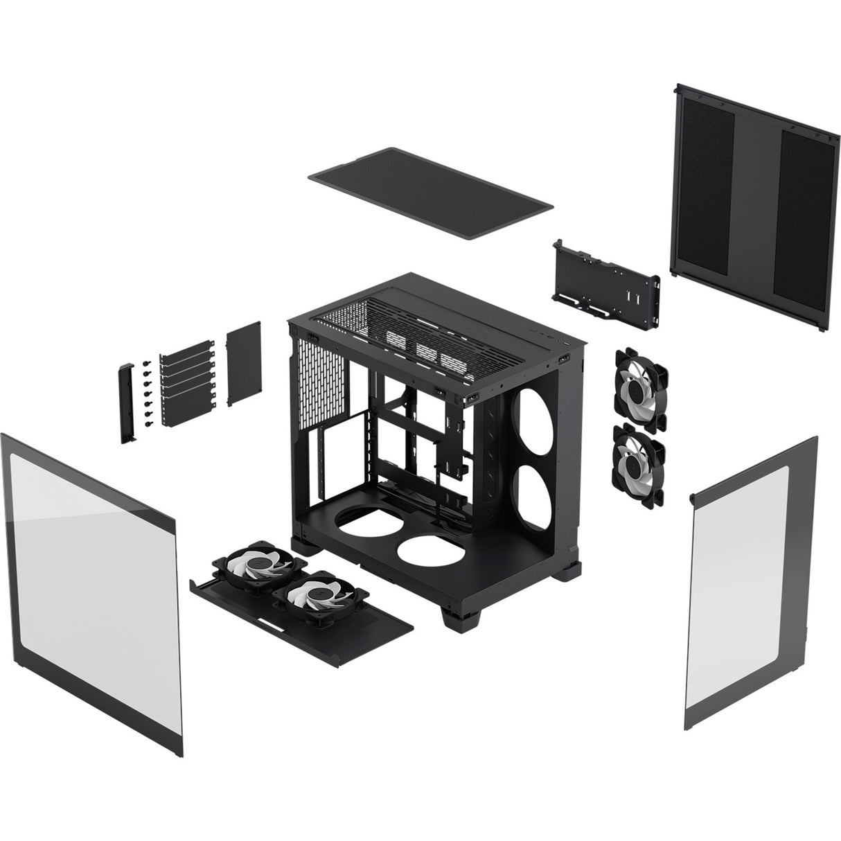 Fractal design pop 2 vision rgb midi tower behuizing (zwart | 1x usb-a | 1x usb-c | rgb | tempered glass)