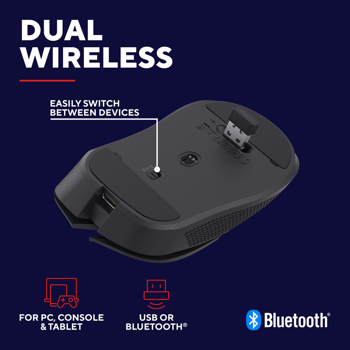 Trust gxt 931 ybar draadloze gamingmuis (zwart, 200 - 7.200 dpi, 2.4ghz bluetooth usb)