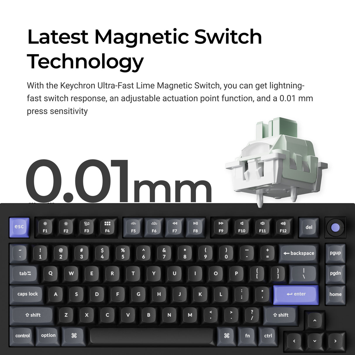 Keychron q1 he 8k magnetic switch keyboard (wit, us lay-out (qwerty), ultra-fast lime, 75%, rgb, hot swap, 8k)