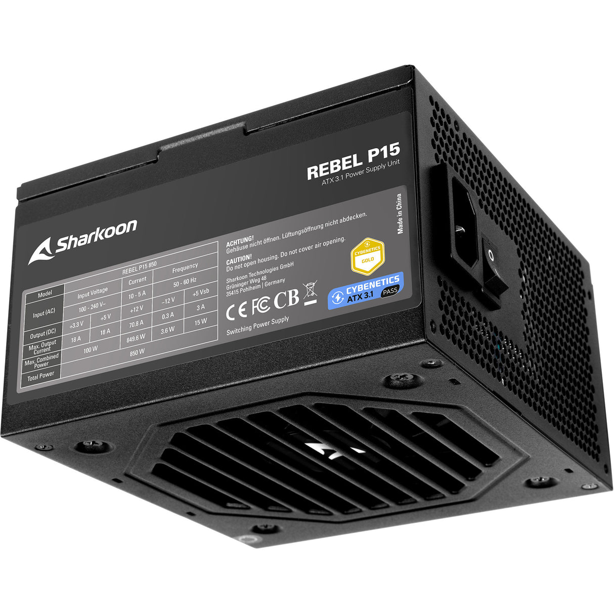 Sharkoon rebel p15 850 watt voeding (zwart, 1x 12v-2x6, 4x pcie)