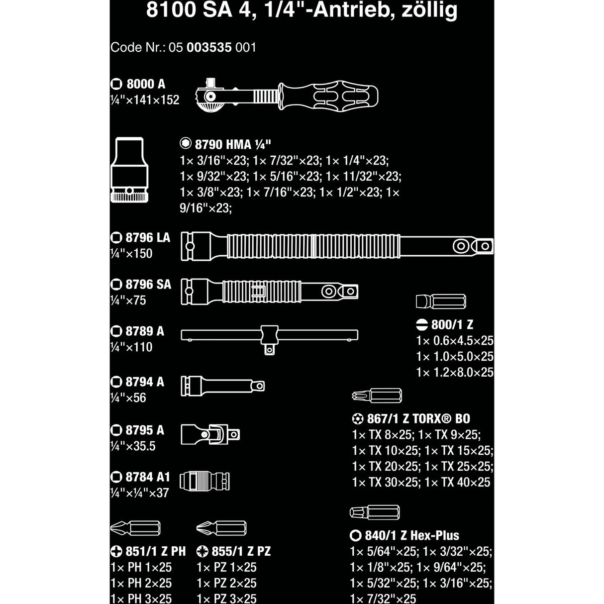 Wera 8100 sa 4 zyklop speed ratelset, 1 4 gereedschapsset (zwart groen, 41-delig, speedratel met draaibare kop)