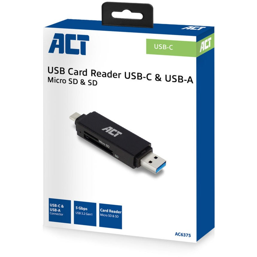 Act connectivity usb-c usb-a kaartlezer, sd micro sd (zwart)