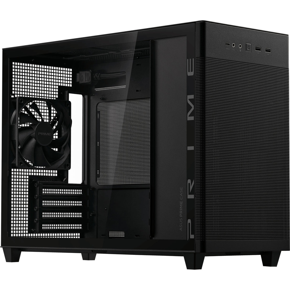 Asus prime ap201 mini tower behuizing (zwart | 2x usb-a | 1x usb-c | tempered glass)