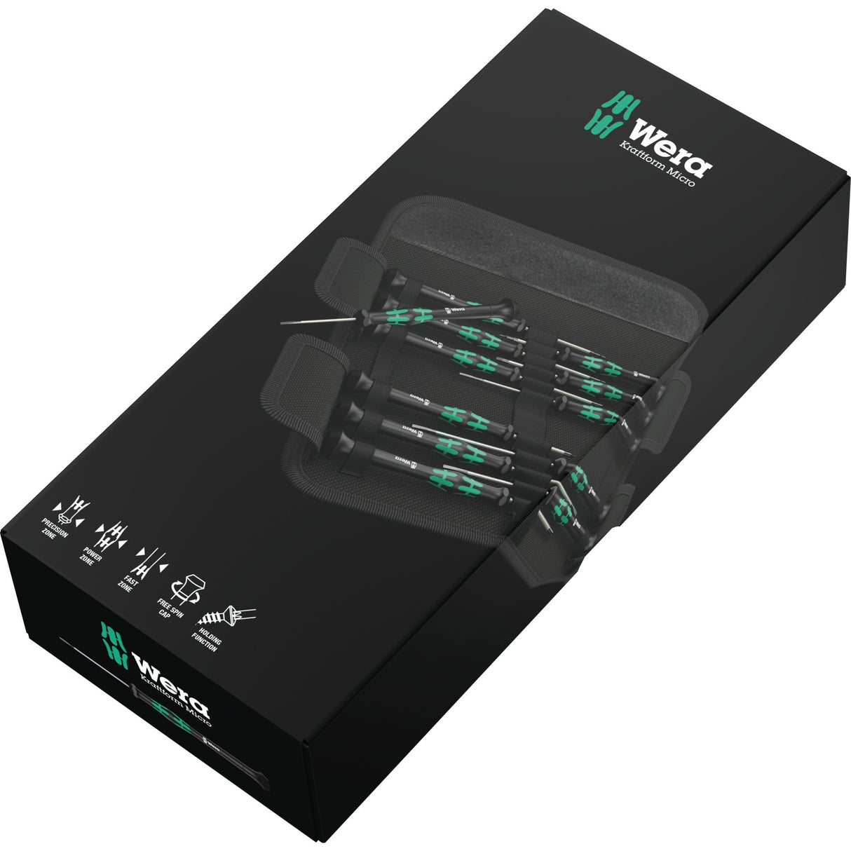 Wera kraftform 12sb1 micro-schroevendraaierset (zwart groen, voor elektrische apparaten)