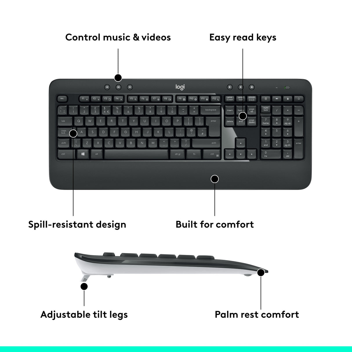 Logitech mk540 advanced draadloze desktopset (donkergrijs, eu lay-out (qwerty), 1000 dpi)