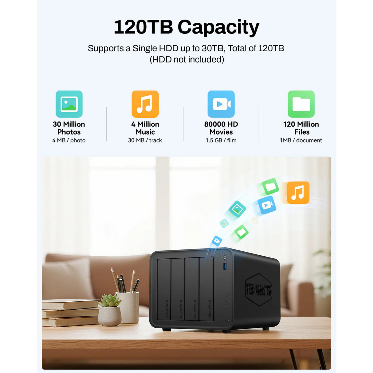 Terramaster f4-424 nas (zwart, 1x rj-45 2.5gbe, hdmi)