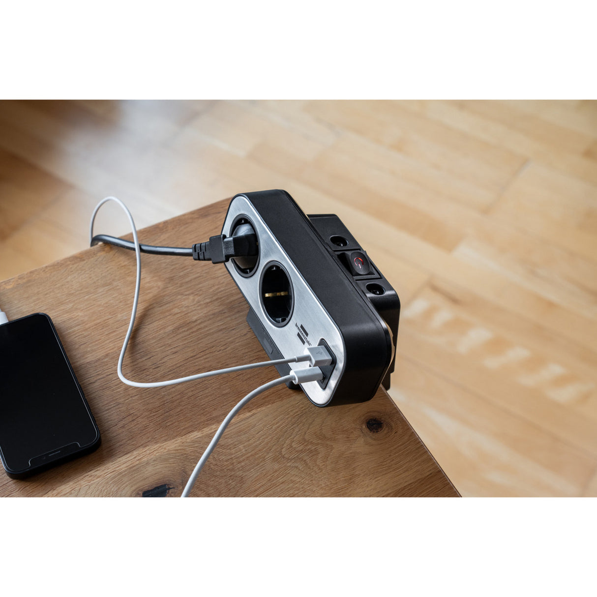 Brennenstuhl ®estilo duplex stekkerdoos met schakelaar en usb-c (stekkerblok met usb c power delivery voor snel opladen, 1x usb c en 1x usb a, 10x contactdozen, 2m kabel)