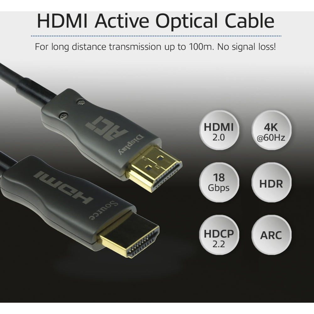 Act connectivity hdmi premium 4k active optical cable v2.0 hdmi-a male - hdmi-a male, 15 meter kabel (zwart)