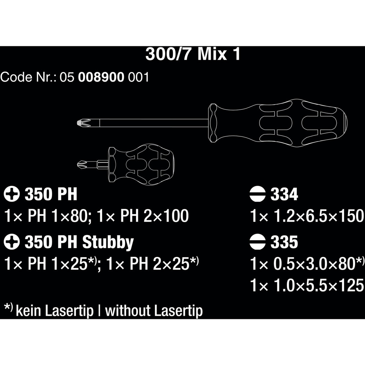 Wera 300 7 mix 1 schroevendraaierset, 7‑delig (zwart groen)