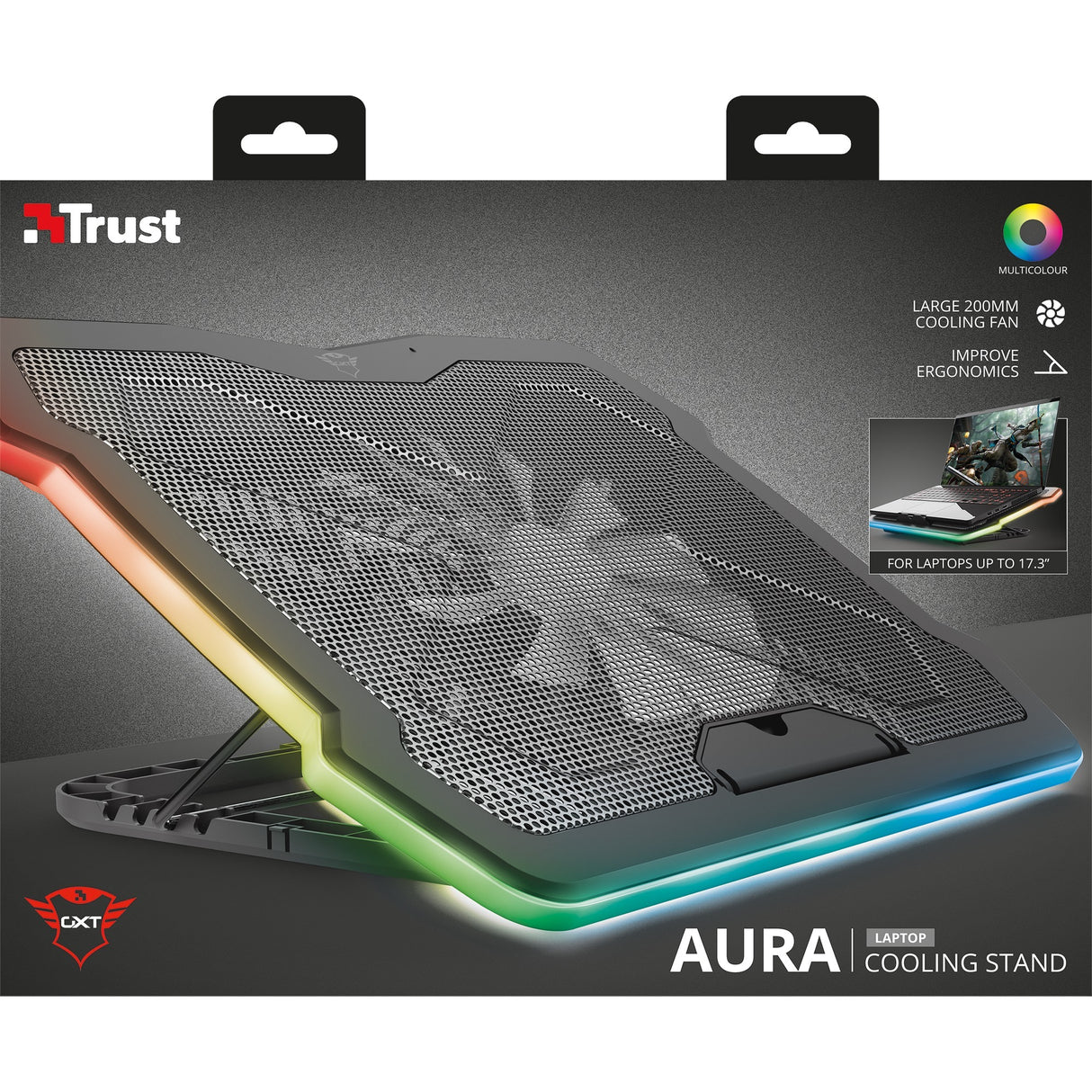 Trust gxt 1126 aura laptopkoeler (zwart, rgb)