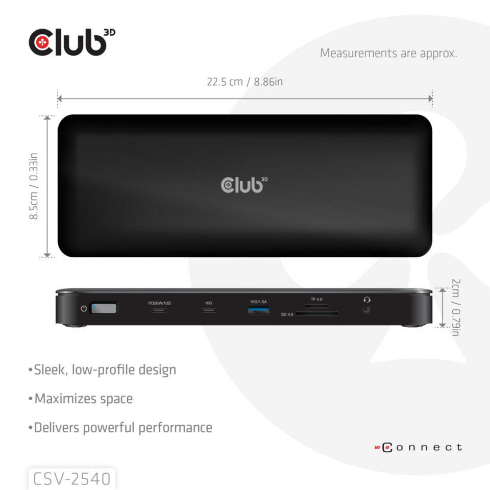Club 3d 14-1 usb-c quad display dockingstation (zwart)