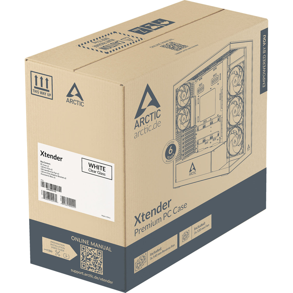 Arctic xtender midi tower behuizing (wit | 2x usb-a | 1x usb-c | rgb | tempered glass)