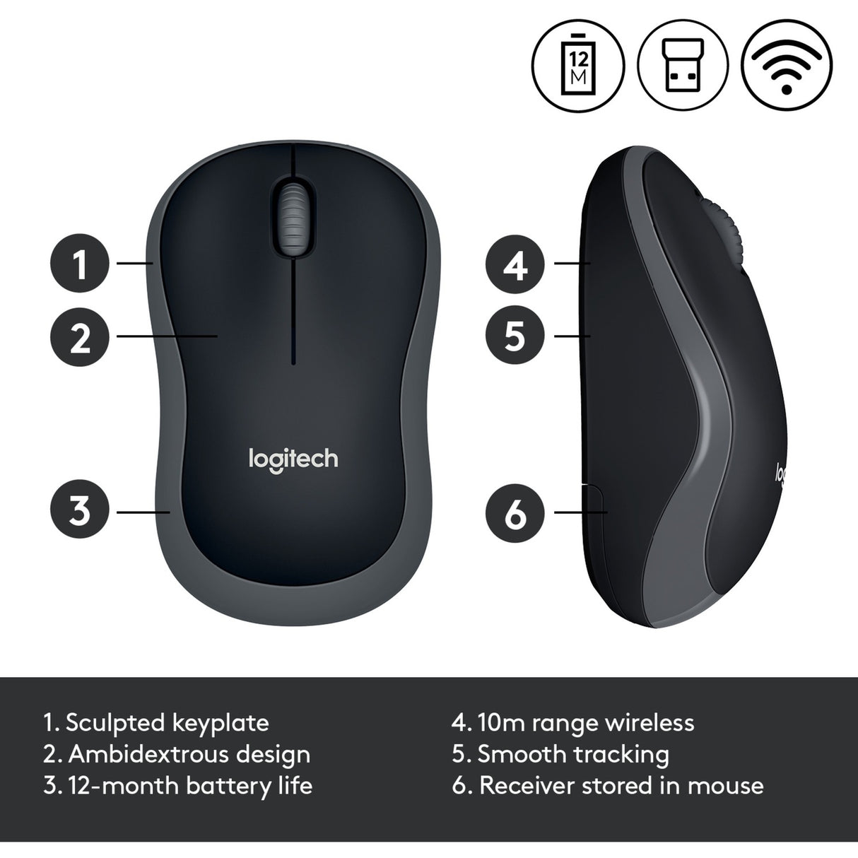 Logitech wireless mouse m185 (grijs, retail)