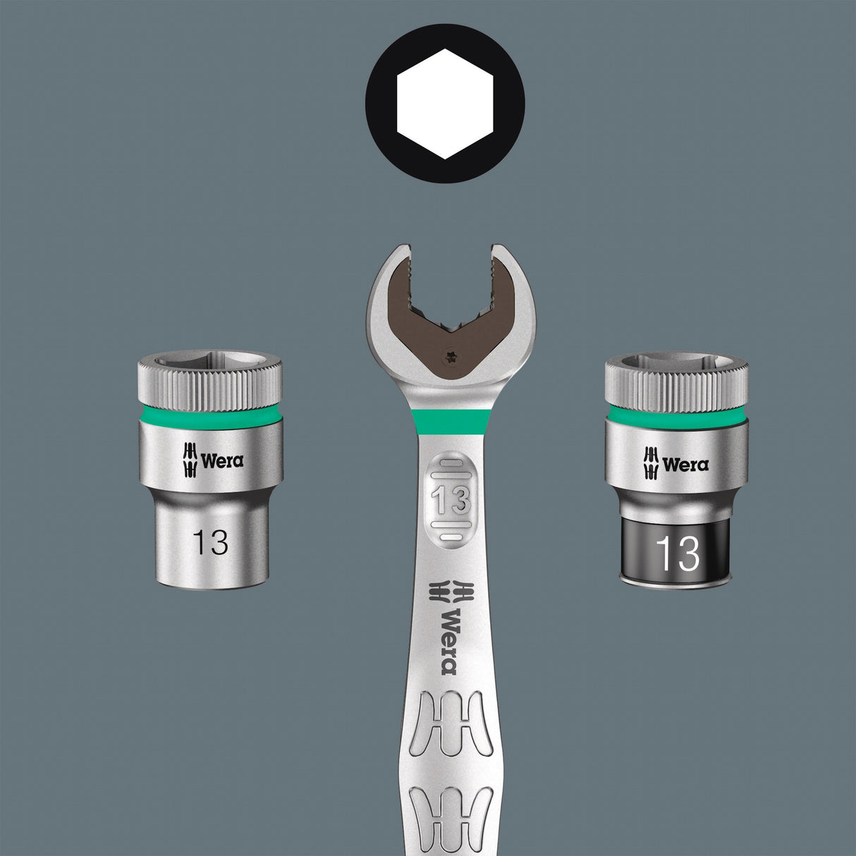 Wera 9608 dop-magneetstrip b impaktor imperial 1 dopsleutel (zwart groen, 9‑delig)