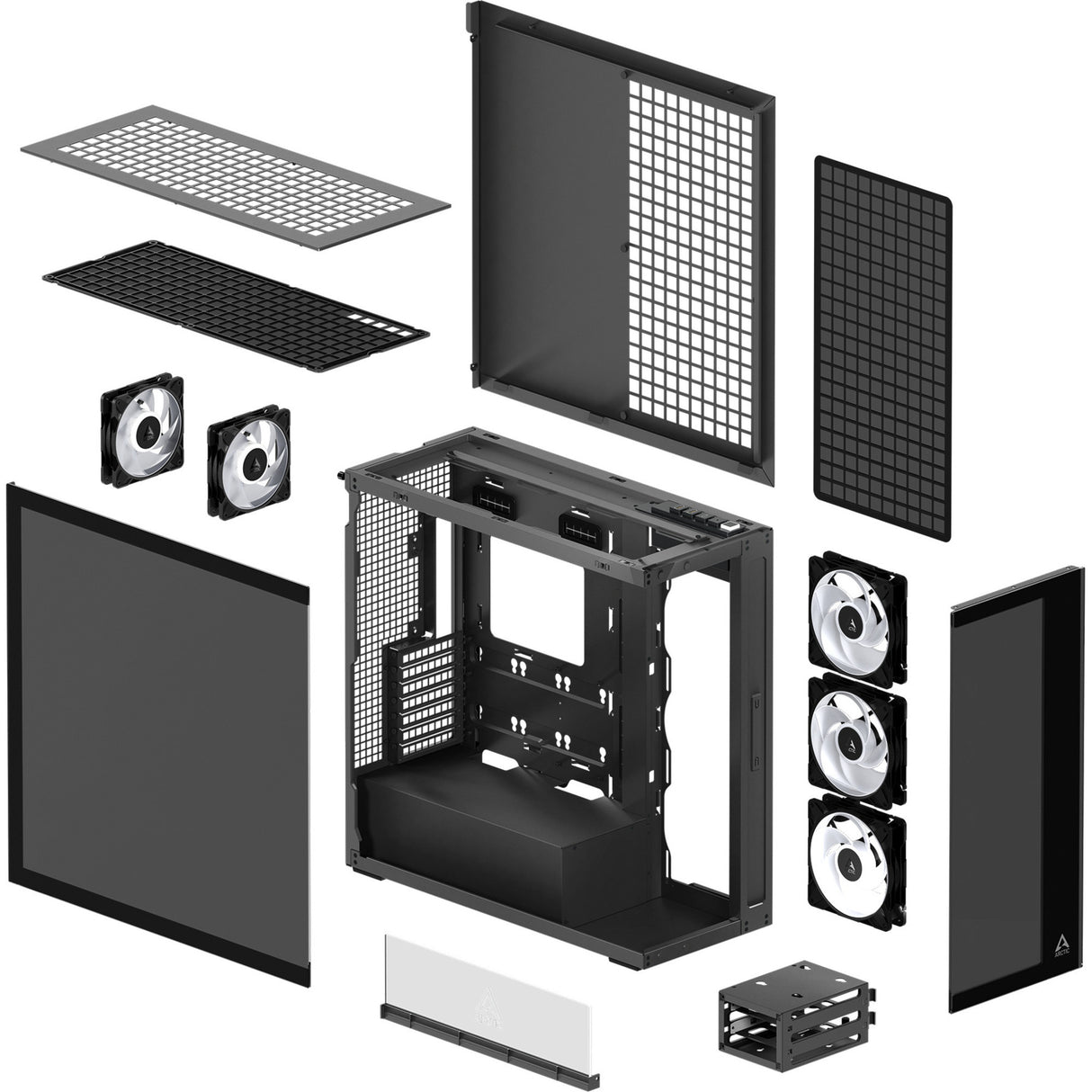 Arctic xtender vg midi tower behuizing (zwart (mat) | 2x usb-a | 1x usb-c | rgb | tempered glass)