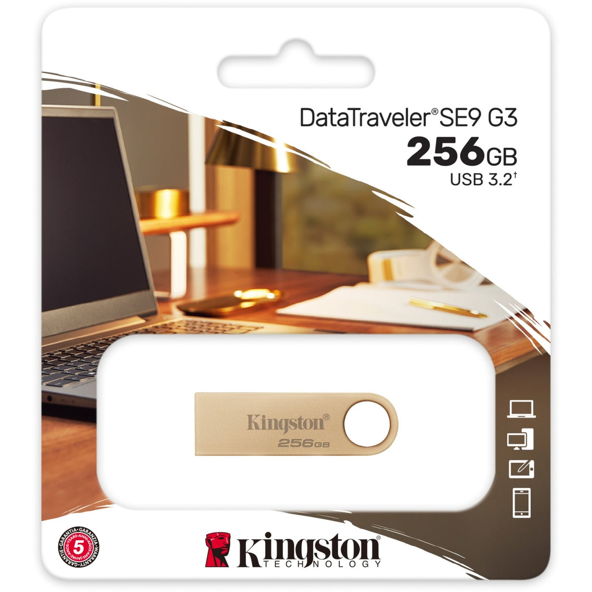 Kingston datatraveler se9 g3 256 gb usb-stick (goud, dtse9g3 256gb, usb-a 3.2 (5 gbit s))