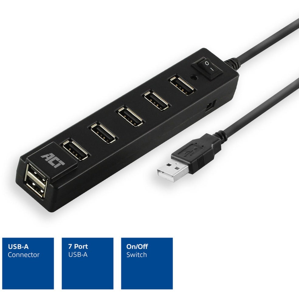 Act connectivity usb hub 7 port met aan- en uit schakelaar usb-hub (zwart)