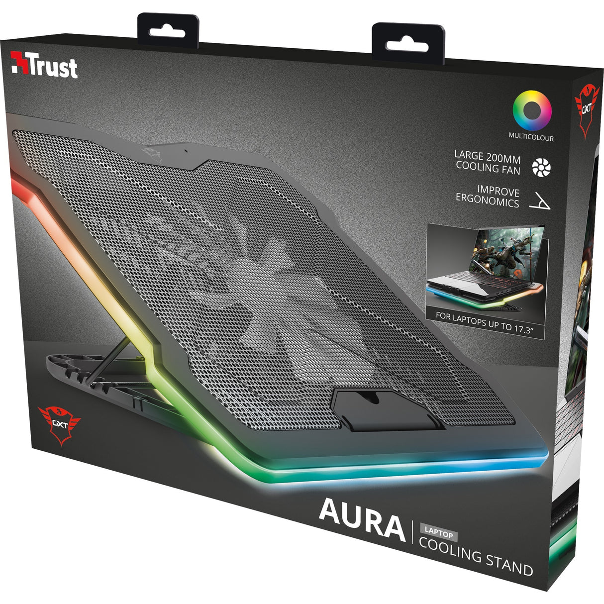 Trust gxt 1126 aura laptopkoeler (zwart, rgb)