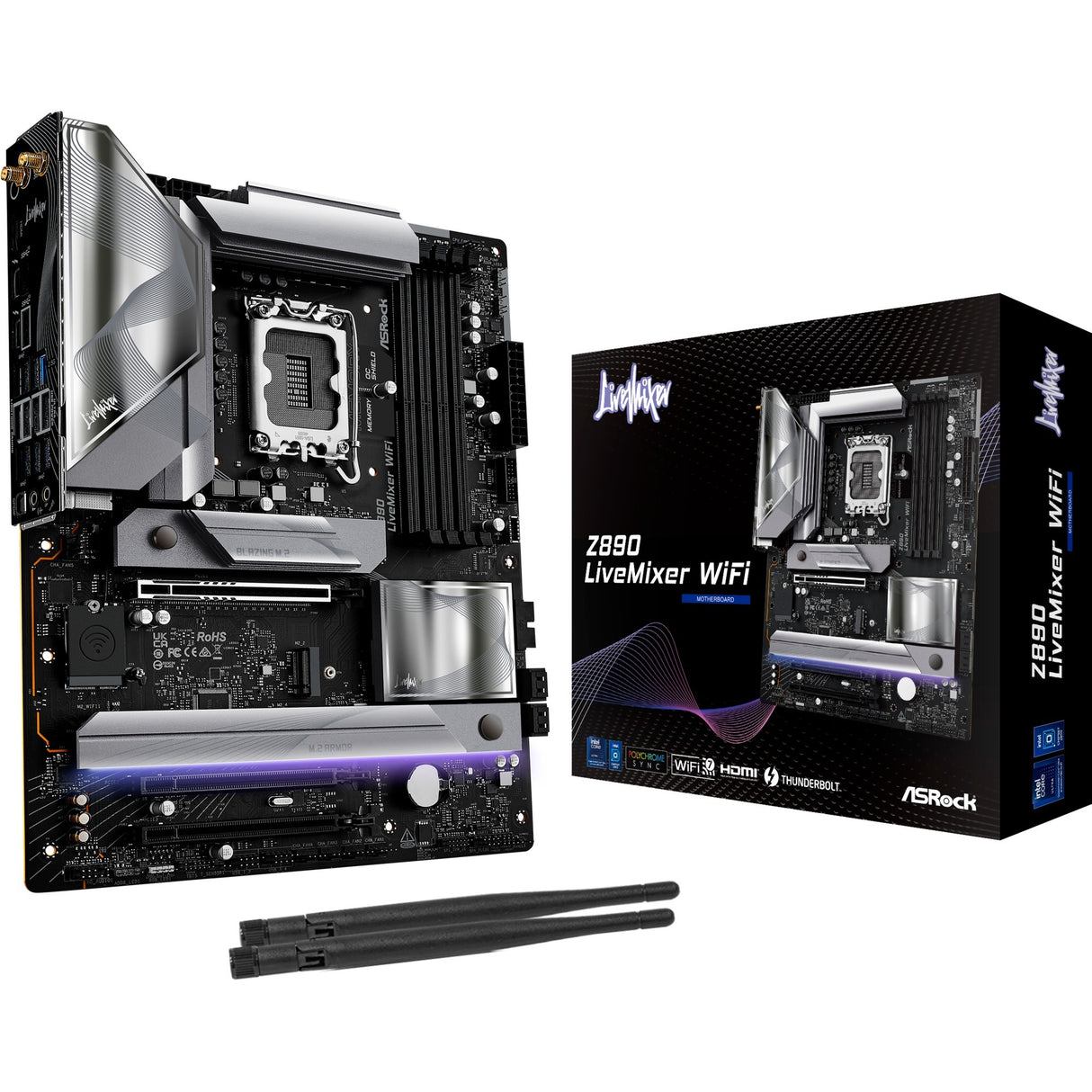 Asrock z890 livemixer wifi socket 1851 moederbord (zwart, raid, 2.5 gb-lan, wi-fi 7, bt, sound, atx)