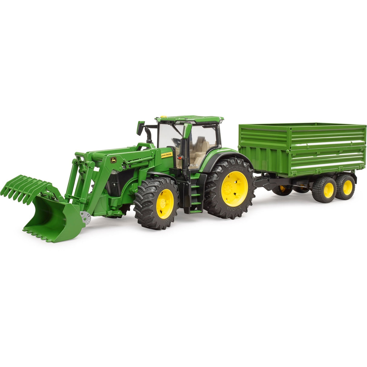 Bruder john deere 7r 350 met frontlader en transportaanhanger modelvoertuig (03155)