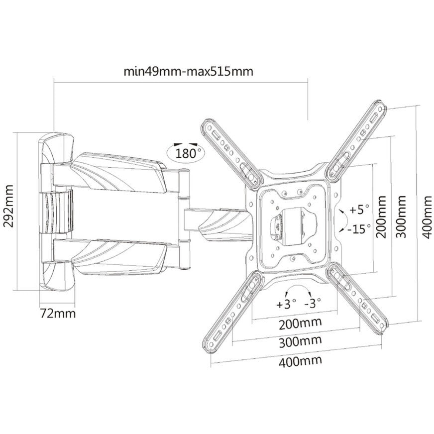 Act connectivity full motion tv en monitor wandsteun, 23 tot 55 wandmontage (zwart)