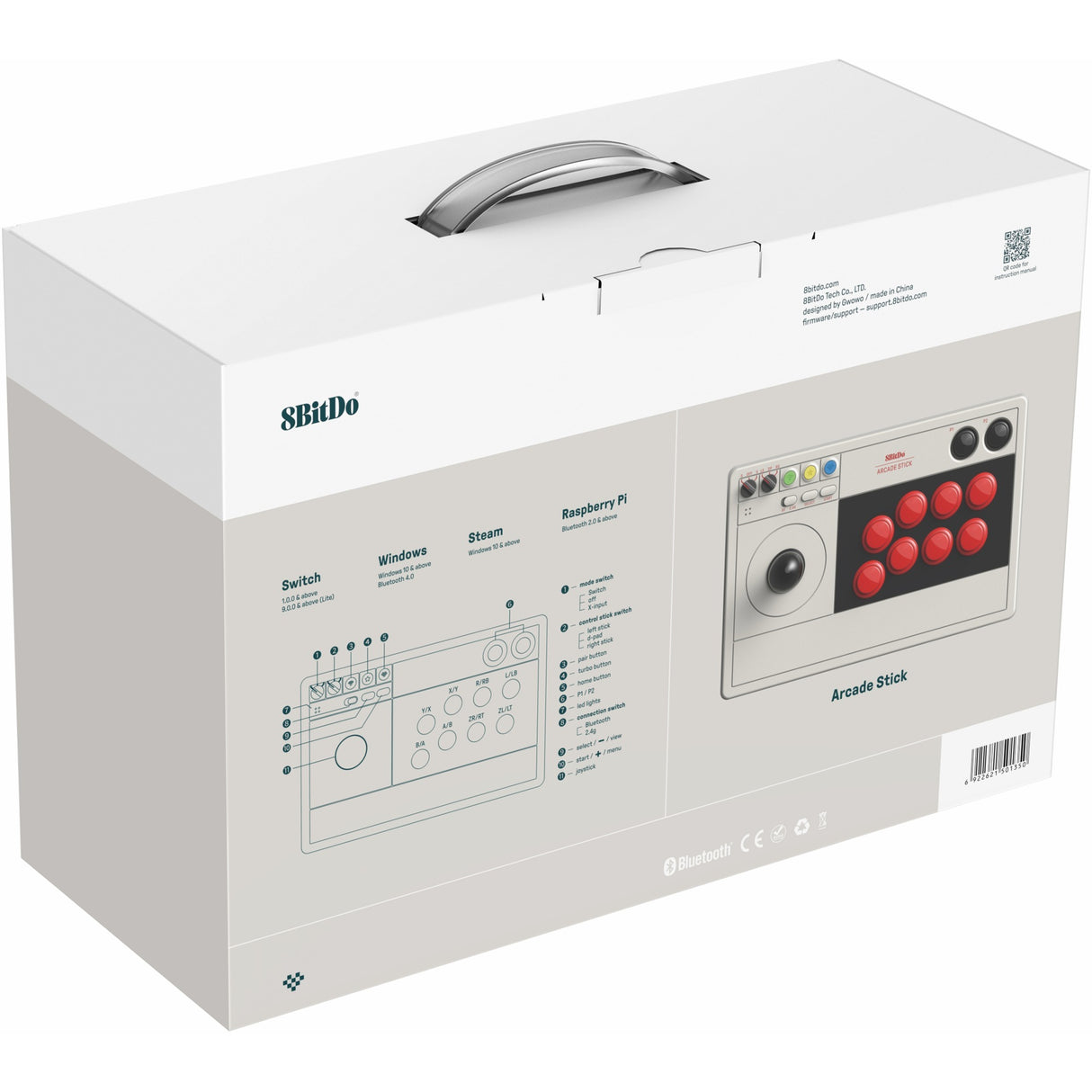 8bitdo arcade stick gamepad (grijs)