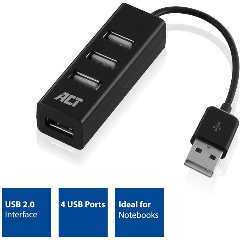 Act connectivity usb hub mini 4 port usb-hub (zwart)