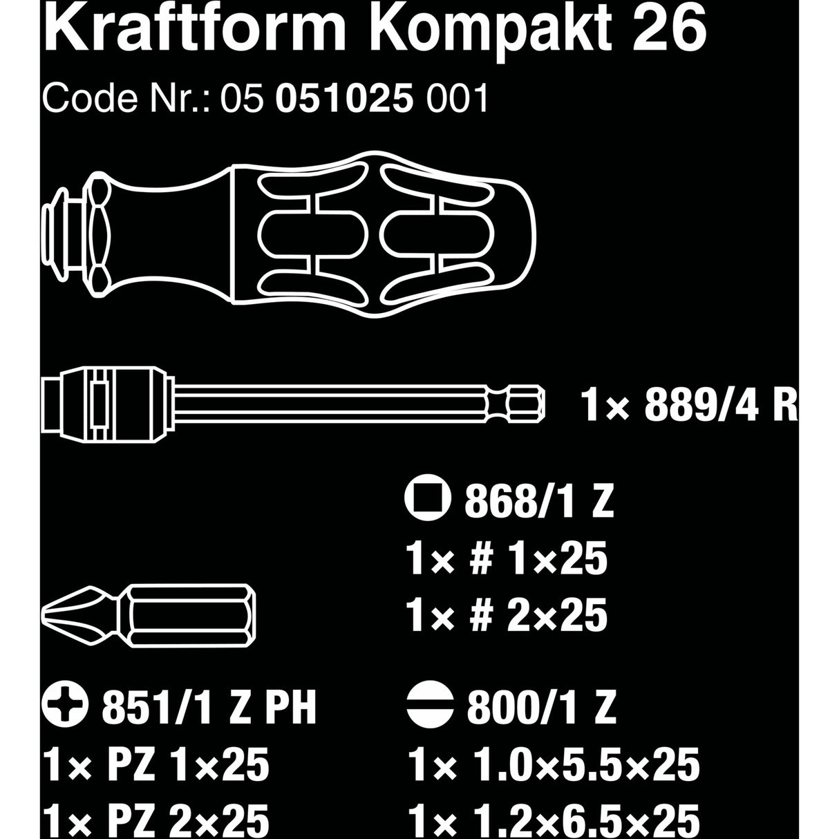 Wera kraftform kompakt 26 met etui, 7‑delig bitset (zwart groen)