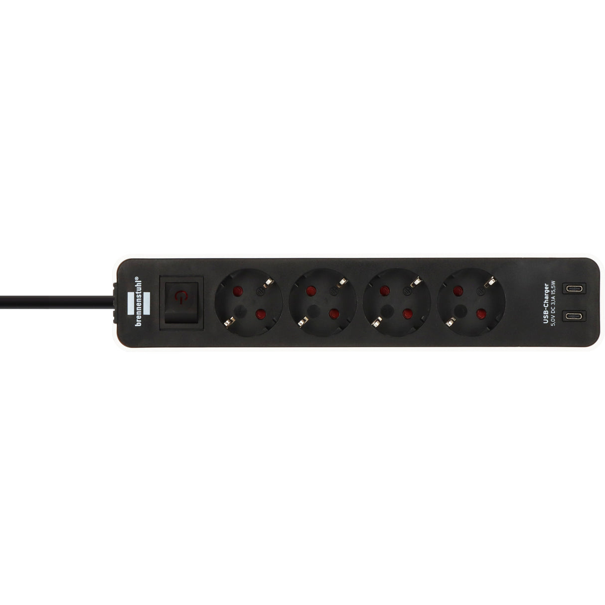 Brennenstuhl ecolor 4-voudige stekkerdoos met 2 usb-laadpoorten (meervoudige stekkerdoos usb c met schakelaar en 1,5m kabel)