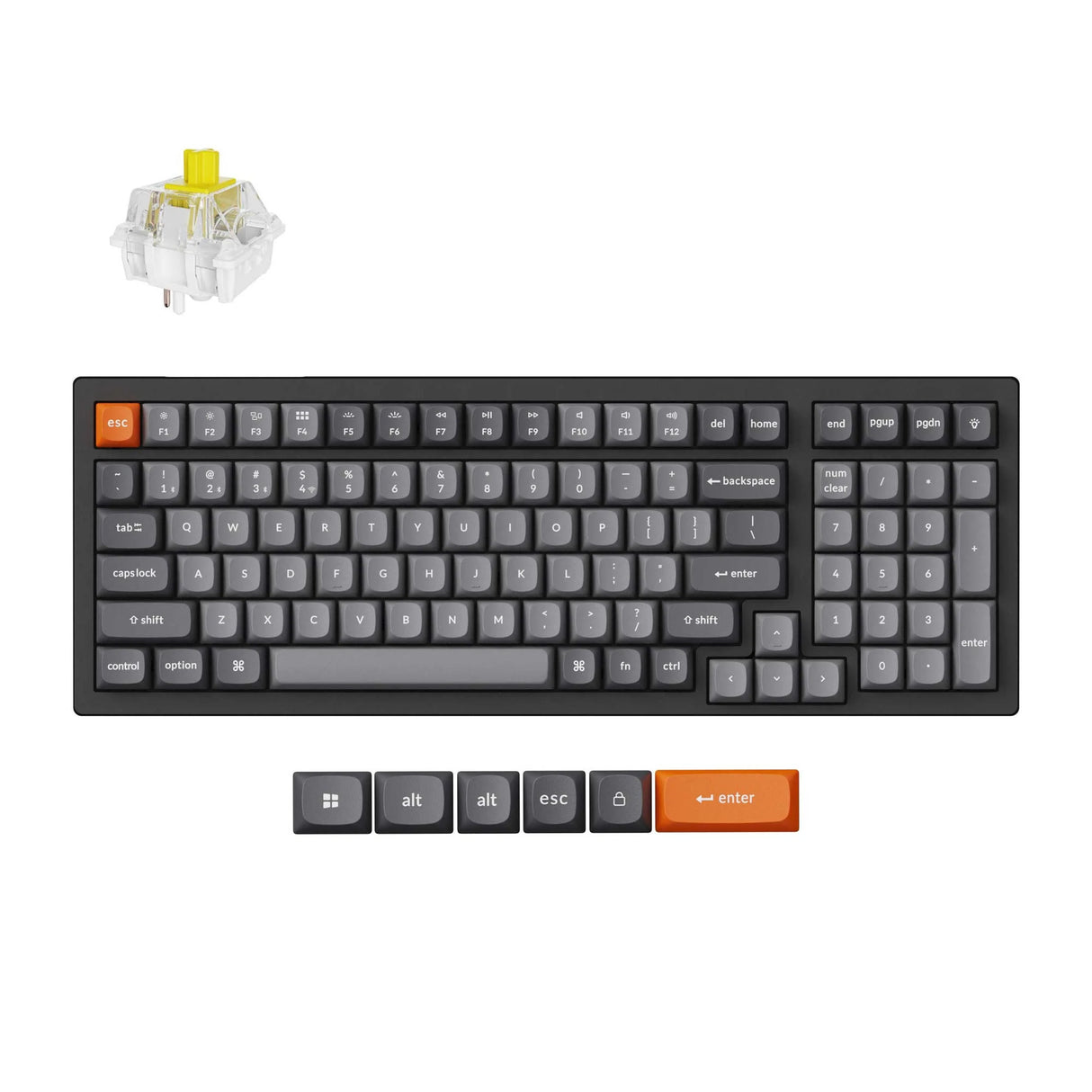 Keychron k4 max-h4 rgb mechanisch toetsenbord (zwart, us lay-out (qwerty), super banana, 96%, rgb, double-shot pbt keycaps, hot swap, bluetooth | usb-c | 2.4 ghz)