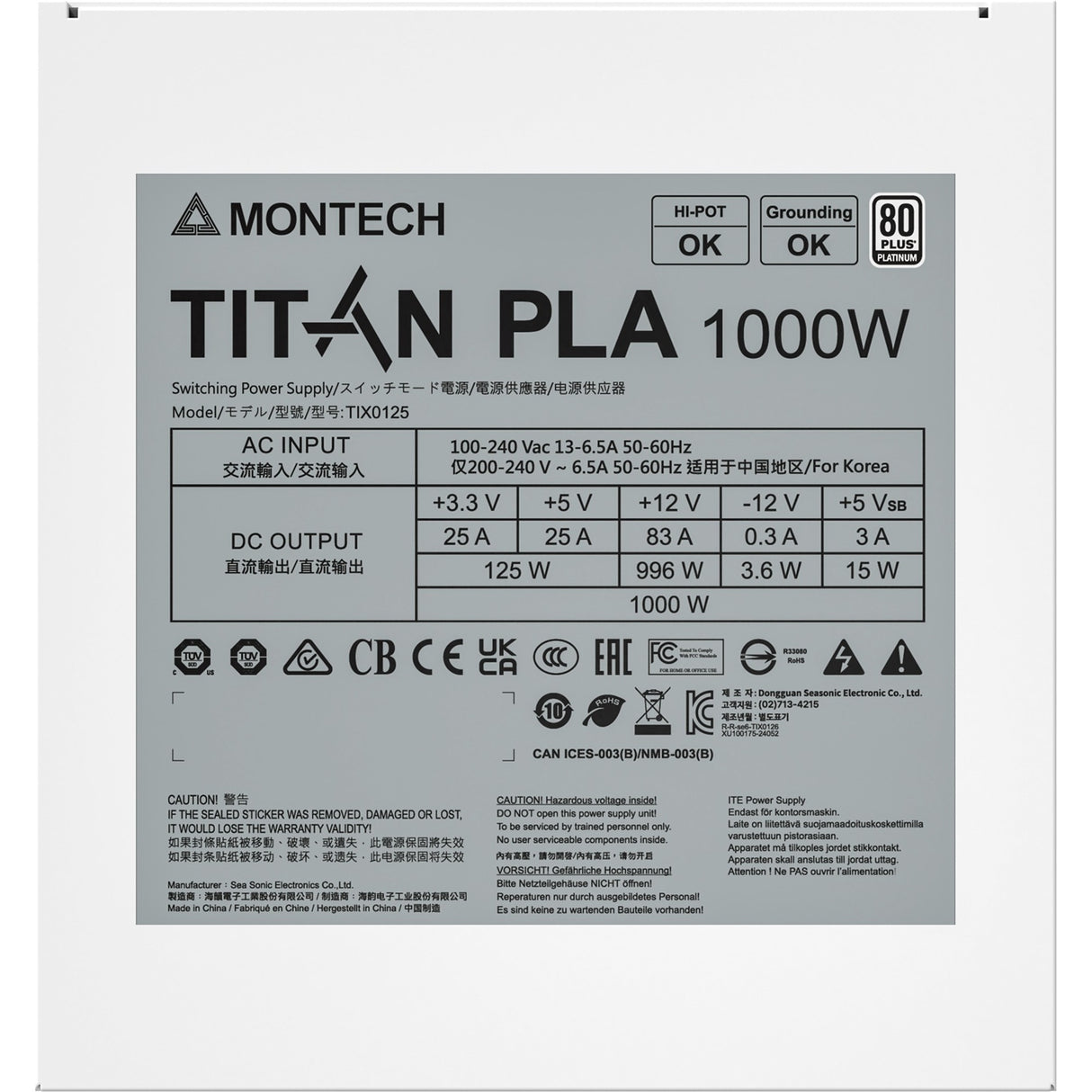 Montech titan pla modulaire 1000 watt voeding (wit, 2x pcie)