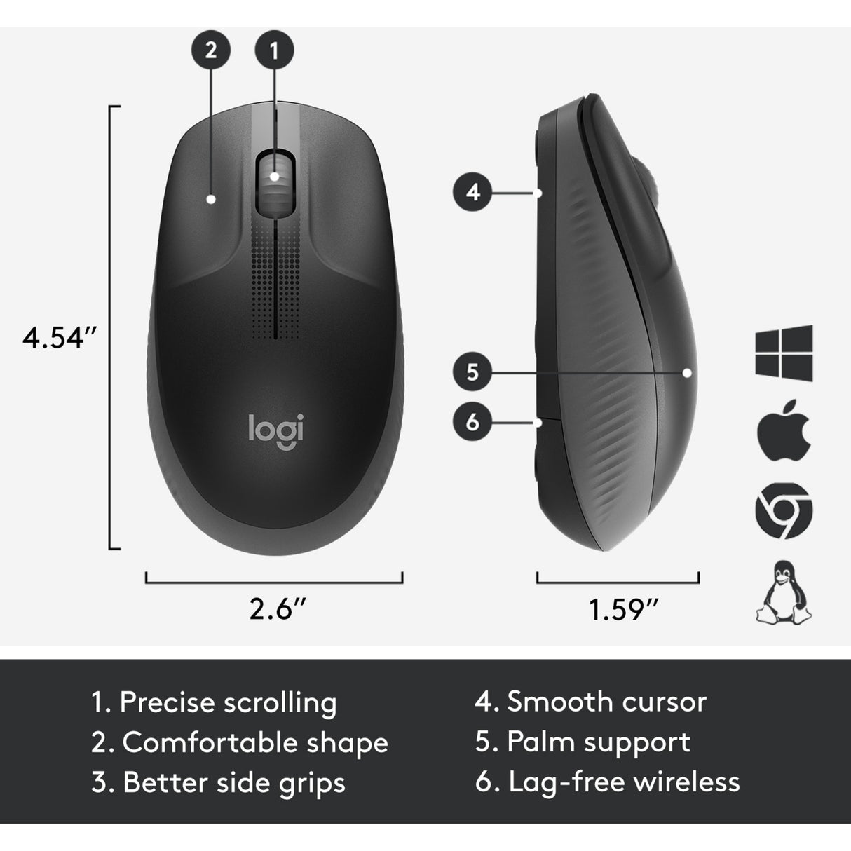 Logitech m190 full-size wireless mouse (zwart, 1000 dpi)