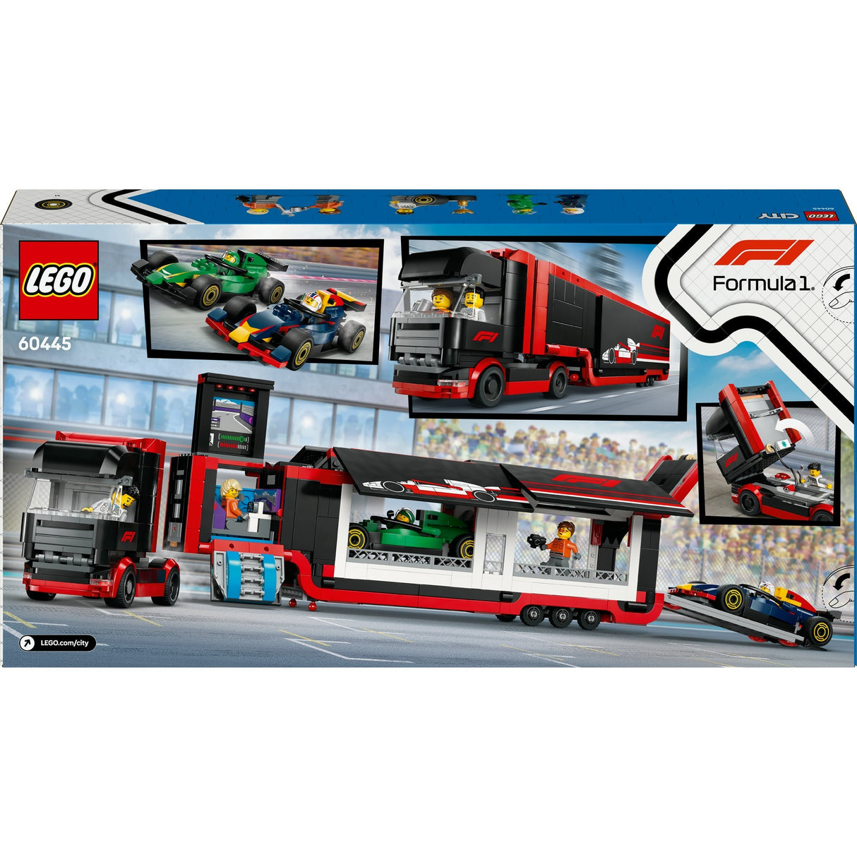 Lego city f1 truck met rb20 en amr24 f1® auto's speelset - 60445