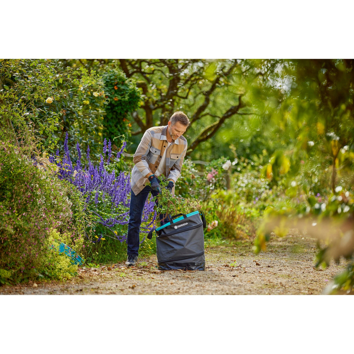 Gardena tuinafvalzak pop-up rechthoekig, maat m (zwart turquoise, tot 130 liter)