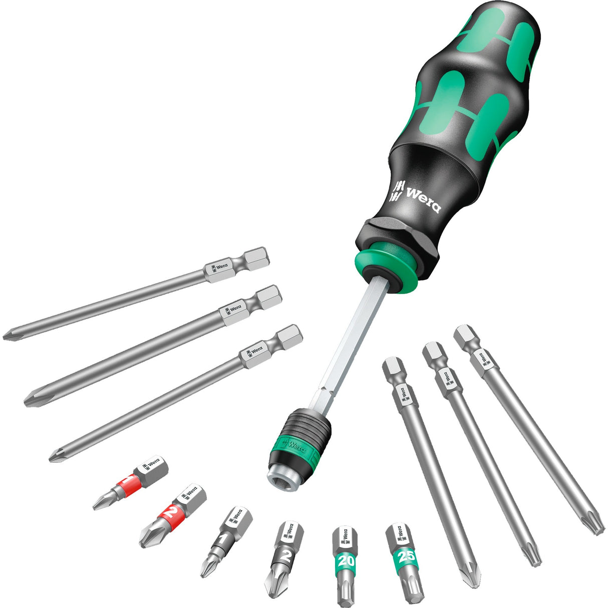 Wera kraftform kompakt 20 tool finder 2 met etui bitset (zwart groen, 13-delig)