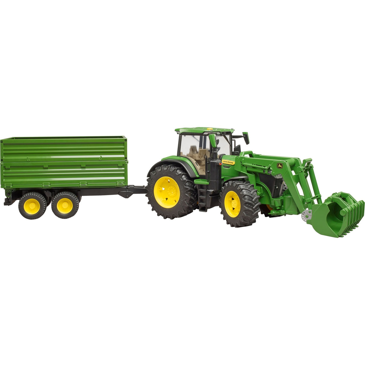 Bruder john deere 7r 350 met frontlader en transportaanhanger modelvoertuig (03155)